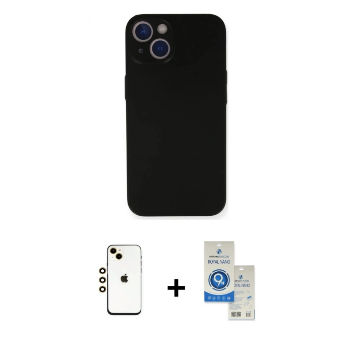 MARSİLYAN™- iPhone 14 Kılıf Yadigar Yansıma Serisi - Şeffaf Royal Nano Ekran Koruyucu + Shine Kamera Lens - GD