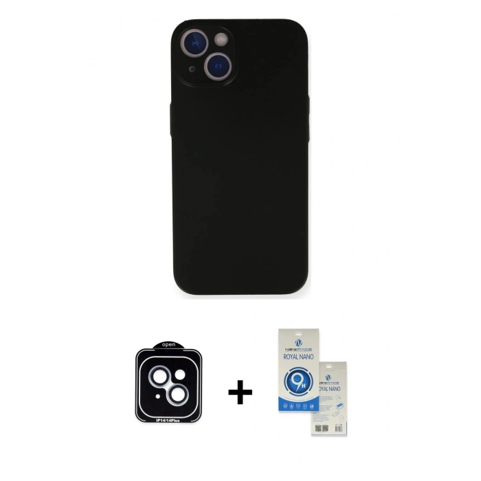 MARSİLYAN™- iPhone 14 Kılıf Yadigar Yansıma Serisi - Şeffaf Royal Nano Ekran Koruyucu + PVD Metal Kamera Lens - MI