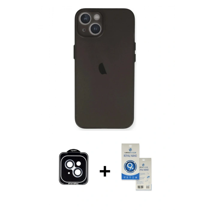 MARSİLYAN™- iPhone 14 Kılıf Yadigar Yansıma Serisi - Şeffaf Royal Nano Ekran Koruyucu + PVD Metal Kamera Lens - MI