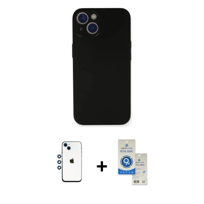 MARSİLYAN™- iPhone 14 Kılıf Yadigar Yansıma Serisi - Şeffaf Royal Nano Ekran Koruyucu + Shine Kamera Lens - MI