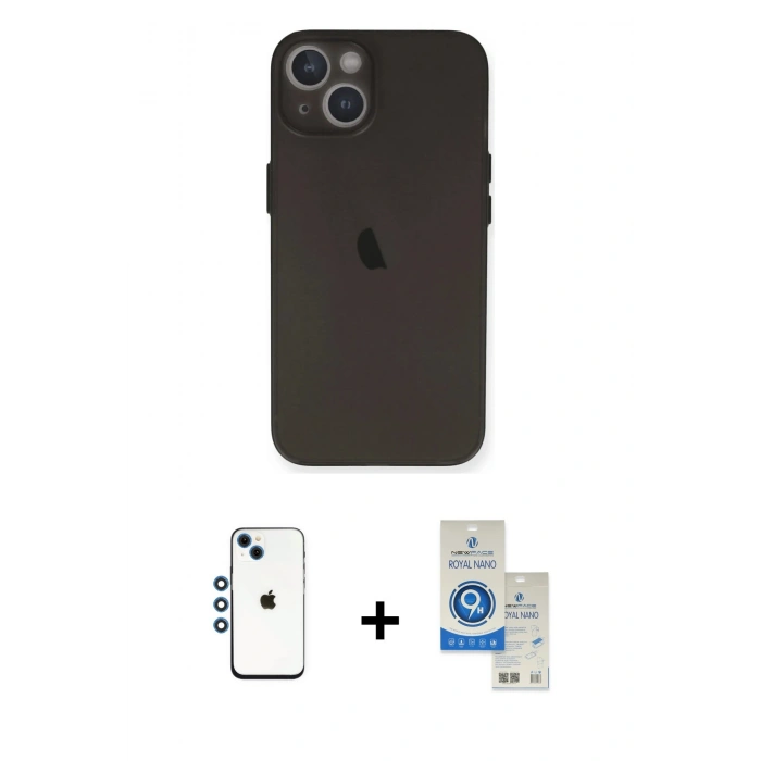 MARSİLYAN™- iPhone 14 Kılıf Yadigar Yansıma Serisi - Şeffaf Royal Nano Ekran Koruyucu + Shine Kamera Lens - MI