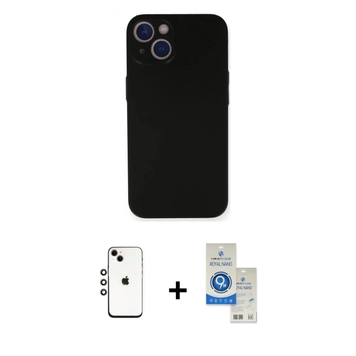 MARSİLYAN™- iPhone 14 Kılıf Yadigar Yansıma Serisi - Şeffaf Royal Nano Ekran Koruyucu + Shine Kamera Lens - GI