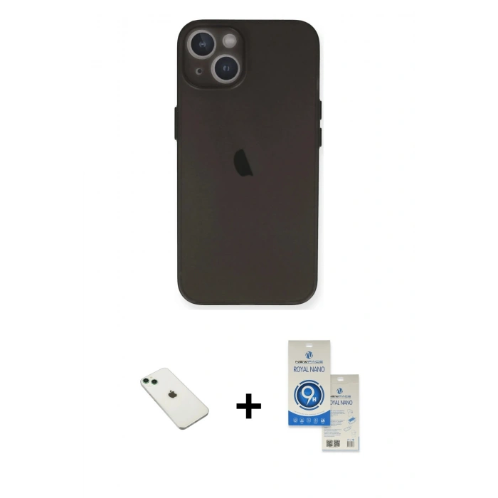 MARSİLYAN™- iPhone 14 Kılıf Yadigar Yansıma Serisi - Şeffaf Royal Nano Ekran Koruyucu + Diamond Kamera Lens - YL