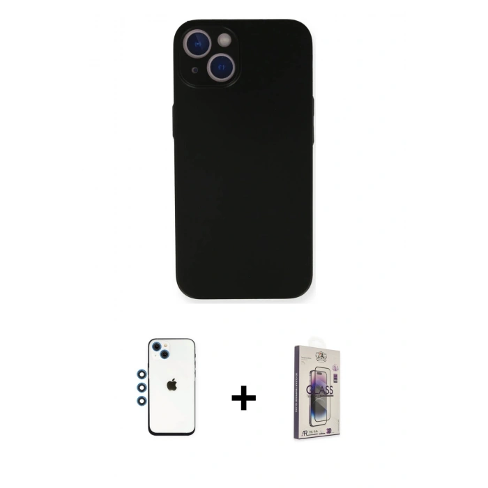 MARSİLYAN™- iPhone 14 Kılıf Yadigar Yansıma Serisi - Siyah Bilvis 3D Cam Ekran Koruyucu + Shine Kamera Lens - MI