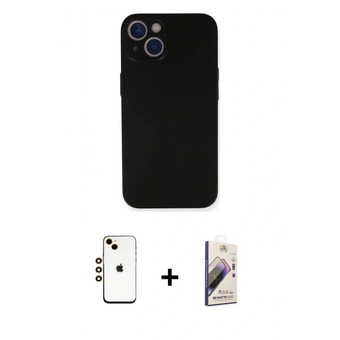 MARSİLYAN™- iPhone 14 Kılıf Yadigar Yansıma Serisi - Siyah Bilvis 3D Mat Cam Ekran Koruyucu + Shine Kamera Lens - GD