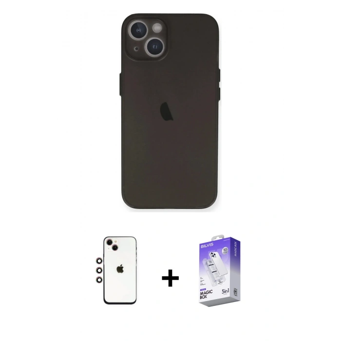 MARSİLYAN™- iPhone 14 Kılıf Yadigar Yansıma Serisi - Siyah Bilvis 5in1 3D Magic Cam Ekran Koruyucu + Shine Kamera Lens - GI