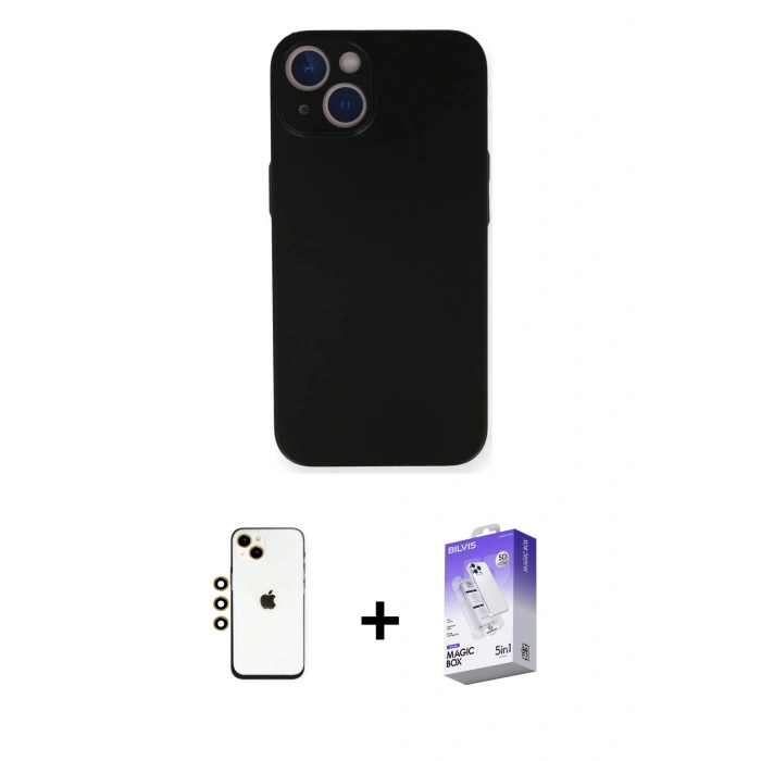 MARSİLYAN™- iPhone 14 Kılıf Yadigar Yansıma Serisi - Siyah Bilvis 5in1 3D Magic Cam Ekran Koruyucu + Shine Kamera Lens - GD