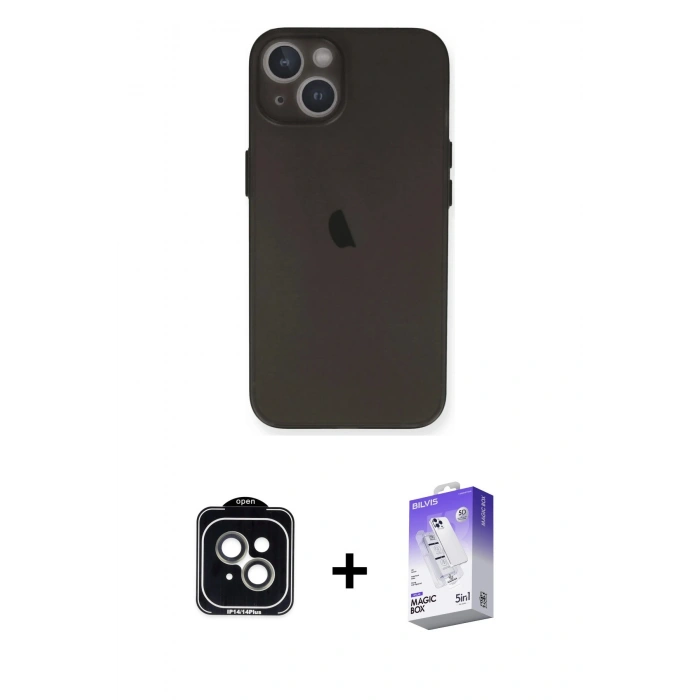 MARSİLYAN™- iPhone 14 Kılıf Yadigar Yansıma Serisi - Siyah Bilvis 5in1 3D Magic Cam Ekran Koruyucu + PVD Metal Kamera Lens - YL
