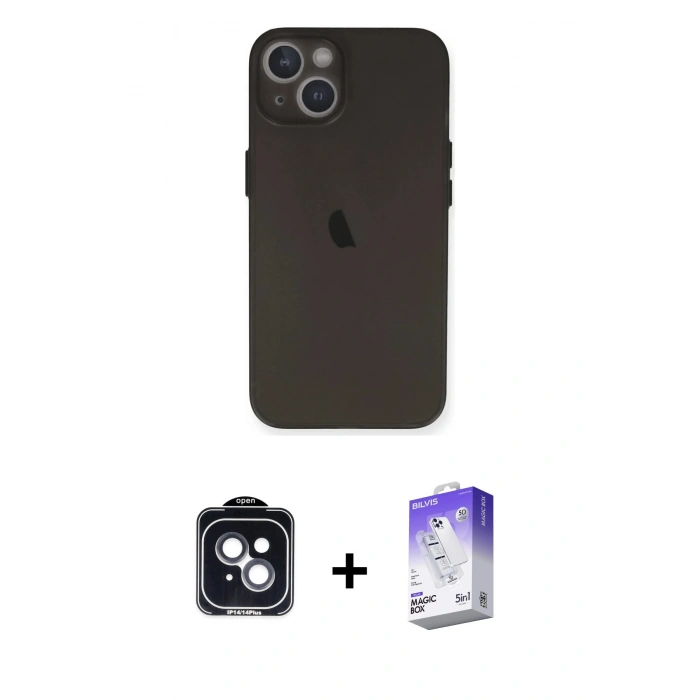 MARSİLYAN™- iPhone 14 Kılıf Yadigar Yansıma Serisi - Siyah Bilvis 5in1 3D Magic Cam Ekran Koruyucu + PVD Metal Kamera Lens - SH