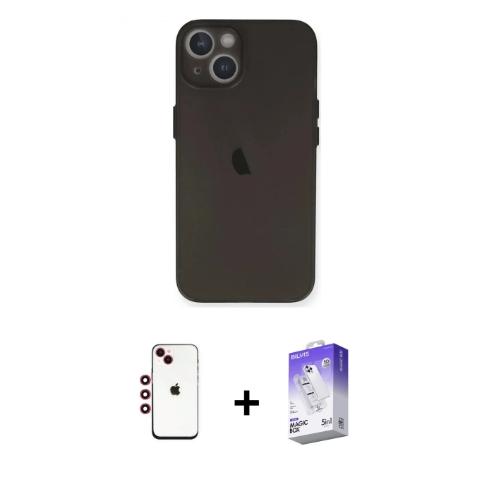MARSİLYAN™- iPhone 14 Kılıf Yadigar Yansıma Serisi - Siyah Bilvis 5in1 3D Magic Cam Ekran Koruyucu + Shine Kamera Lens - KI