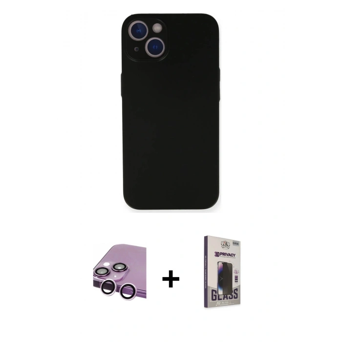 MARSİLYAN™- iPhone 14 Kılıf Yadigar Yansıma Serisi - Siyah Bilvis Hayalet Cam Ekran Koruyucu + Raze Metal Kamera Lens - MR