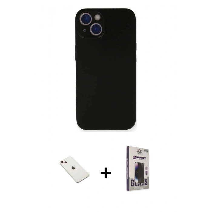MARSİLYAN™- iPhone 14 Kılıf Yadigar Yansıma Serisi - Siyah Bilvis Hayalet Cam Ekran Koruyucu + Diamond Kamera Lens - PE