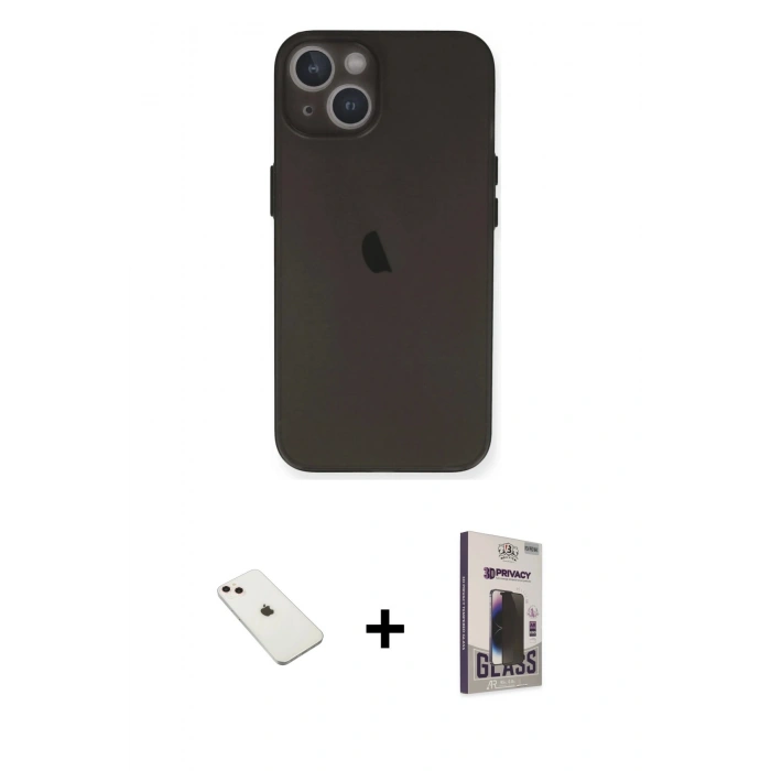 MARSİLYAN™- iPhone 14 Kılıf Yadigar Yansıma Serisi - Siyah Bilvis Hayalet Cam Ekran Koruyucu + Diamond Kamera Lens - PE