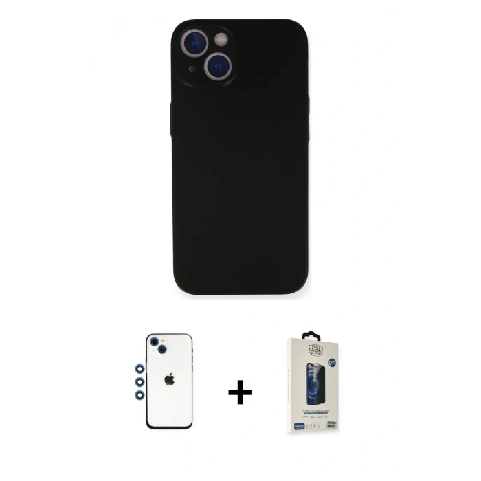 MARSİLYAN™- iPhone 14 Kılıf Yadigar Yansıma Serisi - Siyah Bilvis Hayalet Cam Ekran Koruyucu + Shine Kamera Lens - MI