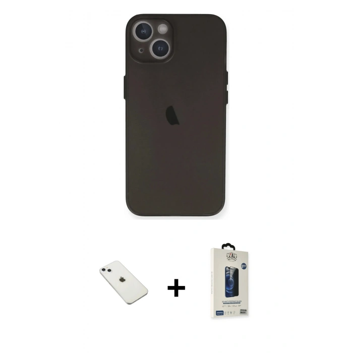MARSİLYAN™- iPhone 14 Kılıf Yadigar Yansıma Serisi - Siyah Bilvis Hayalet Cam Ekran Koruyucu + Diamond Kamera Lens - SABE