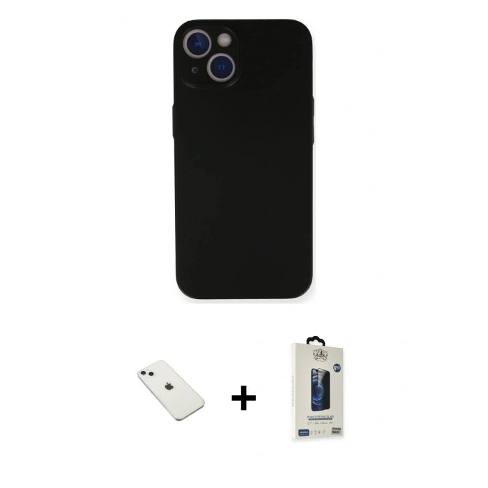 MARSİLYAN™- iPhone 14 Kılıf Yadigar Yansıma Serisi - Siyah Bilvis Hayalet Cam Ekran Koruyucu + Diamond Kamera Lens - SABE