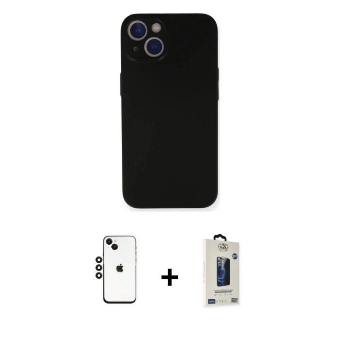 MARSİLYAN™- iPhone 14 Kılıf Yadigar Yansıma Serisi - Siyah Bilvis Hayalet Cam Ekran Koruyucu + Shine Kamera Lens - SH