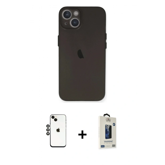 MARSİLYAN™- iPhone 14 Kılıf Yadigar Yansıma Serisi - Siyah Bilvis Hayalet Cam Ekran Koruyucu + Shine Kamera Lens - SH