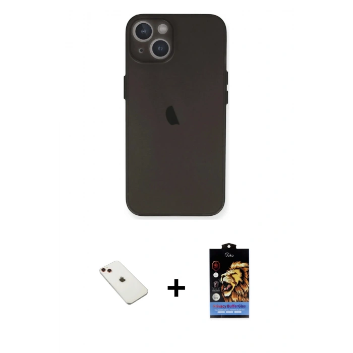MARSİLYAN™- iPhone 14 Kılıf Yadigar Yansıma Serisi - Siyah Buffer Hayalet Cam Ekran Koruyucu + Diamond Kamera Lens - KI