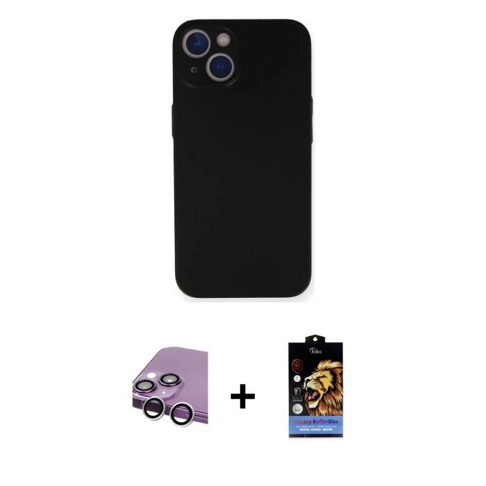 MARSİLYAN™- iPhone 14 Kılıf Yadigar Yansıma Serisi - Siyah Buffer Hayalet Cam Ekran Koruyucu + Raze Metal Kamera Lens - GS