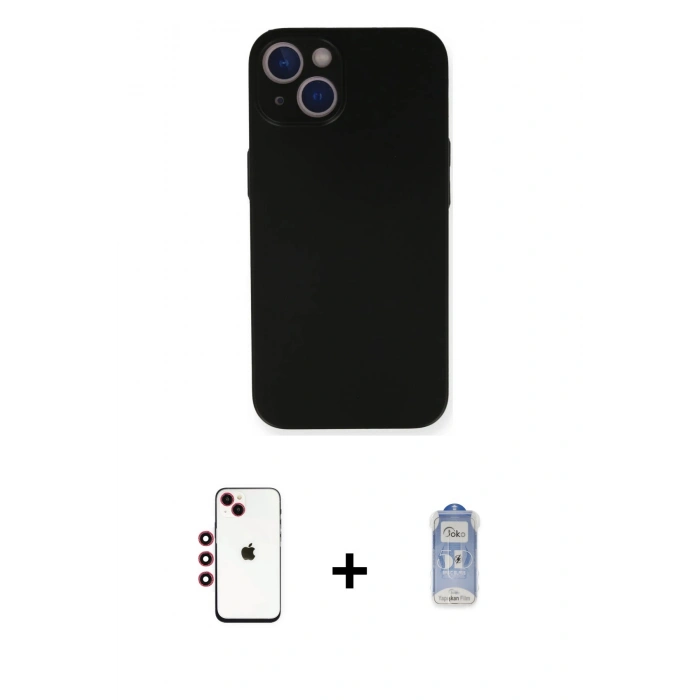MARSİLYAN™- iPhone 14 Kılıf Yadigar Yansıma Serisi - Siyah Joko Magic 5D Cam + Kırmızı Shine Kamera Lens