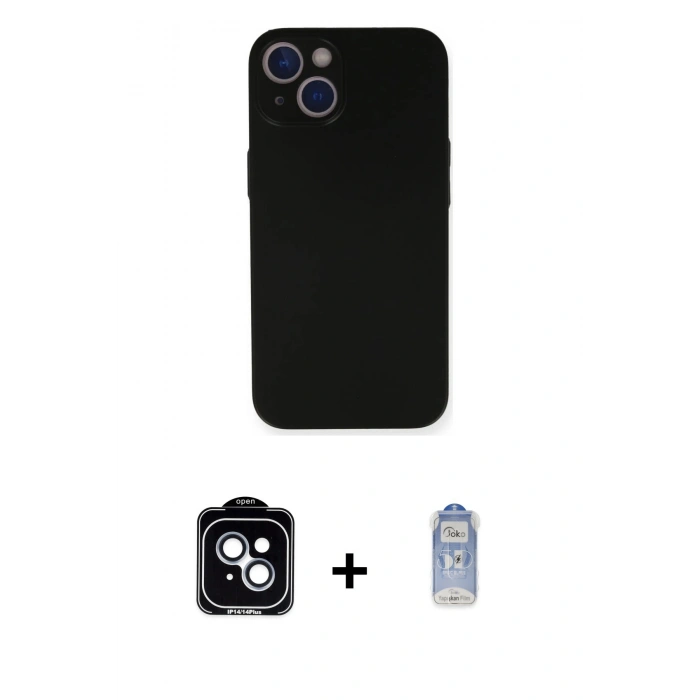 MARSİLYAN™- iPhone 14 Kılıf Yadigar Yansıma Serisi - Siyah Joko Magic 5D Cam + PVD Metal Kamera Lens - MI