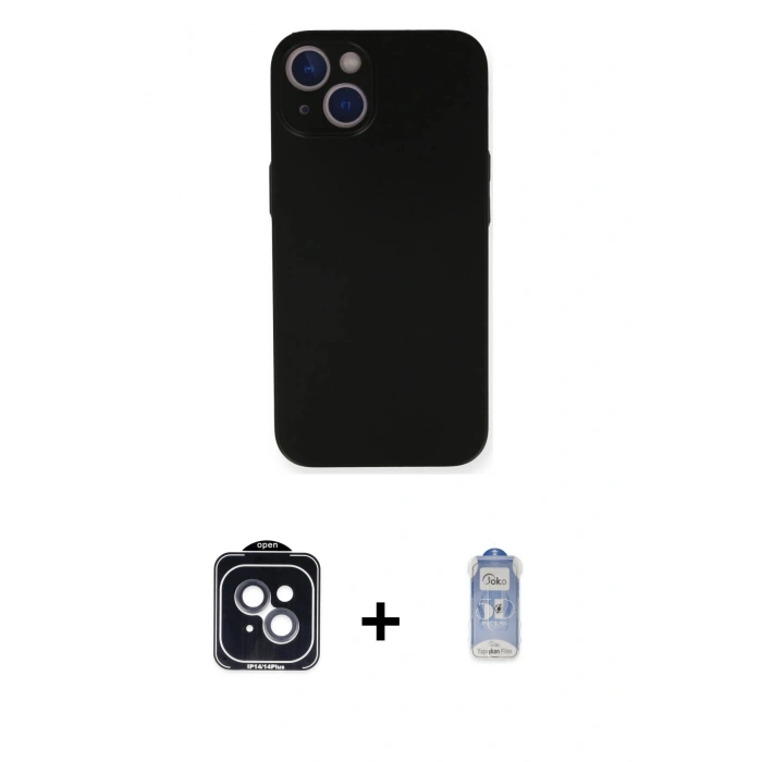 MARSİLYAN™- iPhone 14 Kılıf Yadigar Yansıma Serisi - Siyah Joko Magic 5D Cam + PVD Metal Kamera Lens - SH