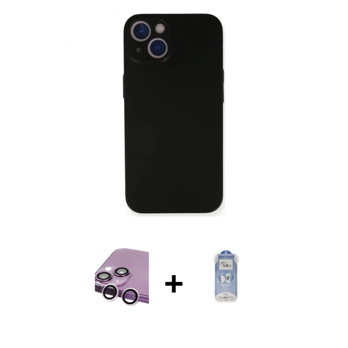 MARSİLYAN™- iPhone 14 Kılıf Yadigar Yansıma Serisi - Siyah Joko Magic 5D Cam + Raze Metal Kamera Lens - MR