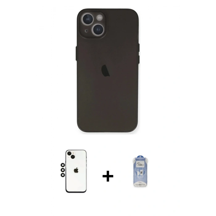 MARSİLYAN™- iPhone 14 Kılıf Yadigar Yansıma Serisi - Siyah Joko Magic 5D Cam + Siyah Shine Kamera Lens