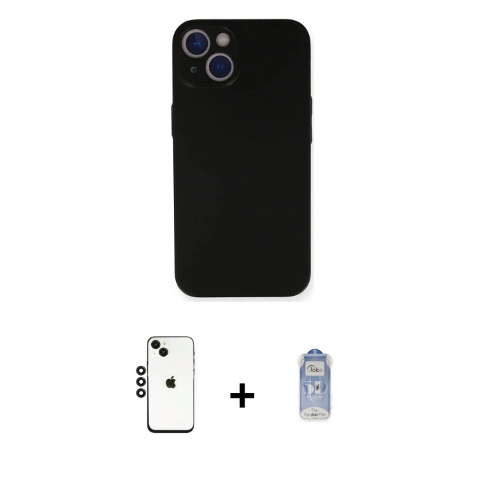 MARSİLYAN™- iPhone 14 Kılıf Yadigar Yansıma Serisi - Siyah Joko Magic 5D Cam + Siyah Shine Kamera Lens