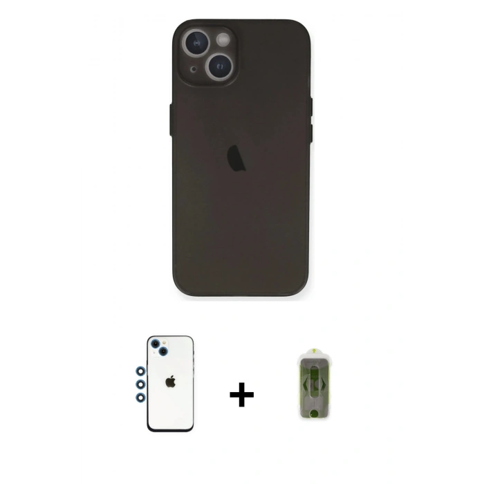 MARSİLYAN™- iPhone 14 Kılıf Yadigar Yansıma Serisi - Siyah Joko Magic 5D Hayalet Cam + Mavi Shine Kamera Lens