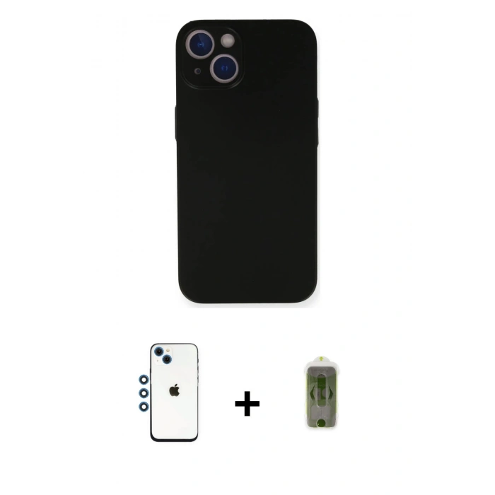 MARSİLYAN™- iPhone 14 Kılıf Yadigar Yansıma Serisi - Siyah Joko Magic 5D Hayalet Cam + Mavi Shine Kamera Lens