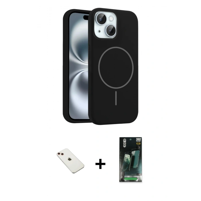 MARSİLYAN™- iPhone 14 Kılıf Yankı Form Serisi - Şeffaf 360 Full Body Arka Koruyucu + Diamond Kamera Lens - KI