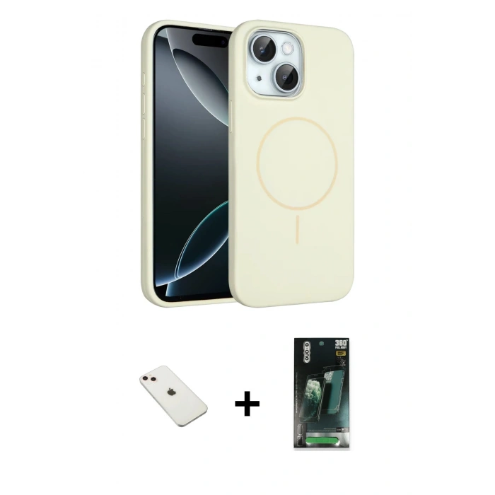 MARSİLYAN™- iPhone 14 Kılıf Yankı Form Serisi - Şeffaf 360 Full Body Arka Koruyucu + Diamond Kamera Lens - PE
