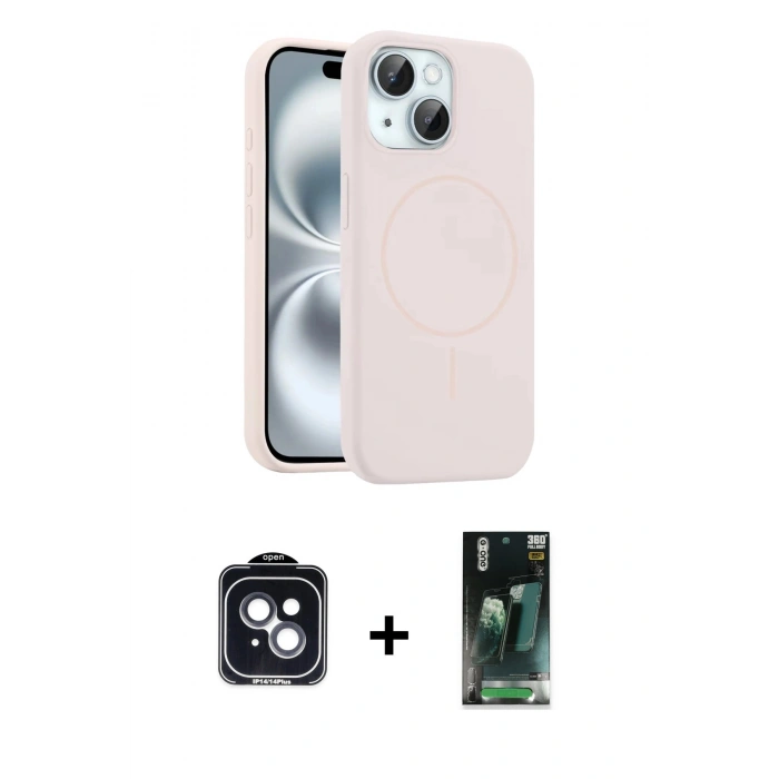 MARSİLYAN™- iPhone 14 Kılıf Yankı Form Serisi - Şeffaf 360 Full Body Arka Koruyucu + PVD Metal Kamera Lens - SH