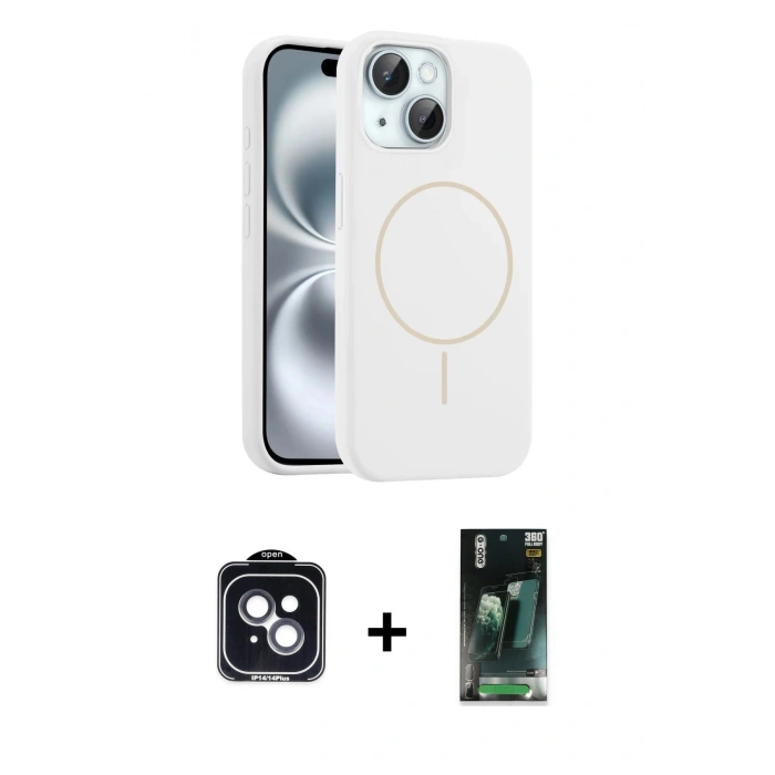 MARSİLYAN™- iPhone 14 Kılıf Yankı Form Serisi - Şeffaf 360 Full Body Arka Koruyucu + PVD Metal Kamera Lens - SH