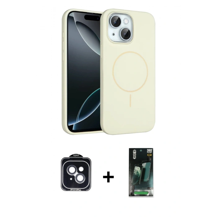 MARSİLYAN™- iPhone 14 Kılıf Yankı Form Serisi - Şeffaf 360 Full Body Arka Koruyucu + PVD Metal Kamera Lens - SH