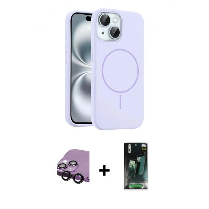 MARSİLYAN™- iPhone 14 Kılıf Yankı Form Serisi - Şeffaf 360 Full Body Arka Koruyucu + Raze Metal Kamera Lens - SH