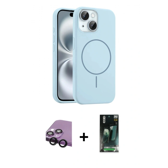 MARSİLYAN™- iPhone 14 Kılıf Yankı Form Serisi - Şeffaf 360 Full Body Arka Koruyucu + Raze Metal Kamera Lens - SH