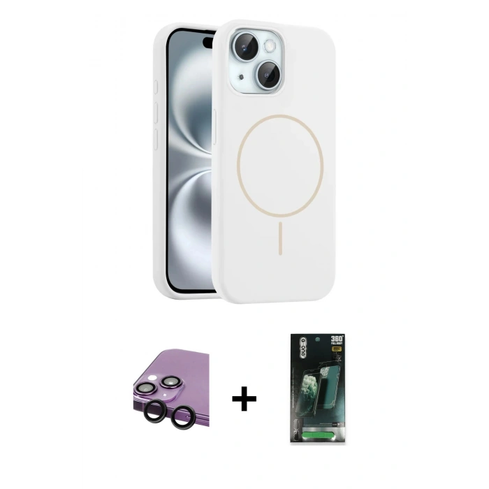 MARSİLYAN™- iPhone 14 Kılıf Yankı Form Serisi - Şeffaf 360 Full Body Arka Koruyucu + Raze Metal Kamera Lens - SH