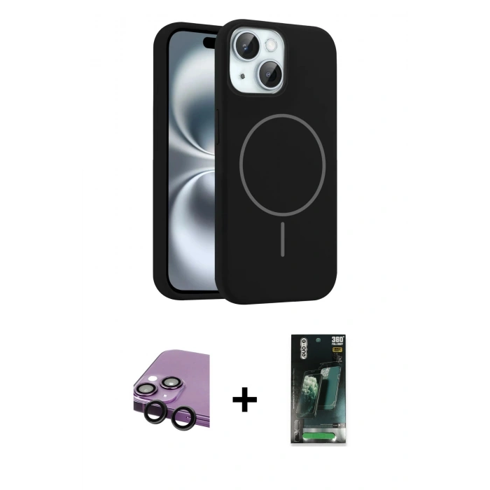 MARSİLYAN™- iPhone 14 Kılıf Yankı Form Serisi - Şeffaf 360 Full Body Arka Koruyucu + Raze Metal Kamera Lens - SH