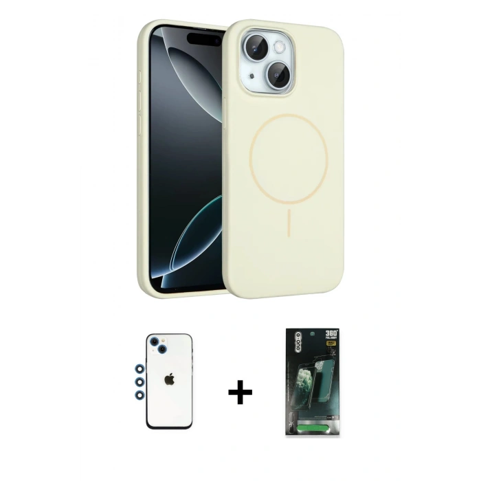 MARSİLYAN™- iPhone 14 Kılıf Yankı Form Serisi - Şeffaf 360 Full Body Arka Koruyucu + Shine Kamera Lens - MI
