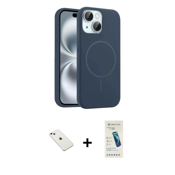 MARSİLYAN™- iPhone 14 Kılıf Yankı Form Serisi - Şeffaf Pasifik Cam Ekran Koruyucu + Diamond Kamera Lens - PE