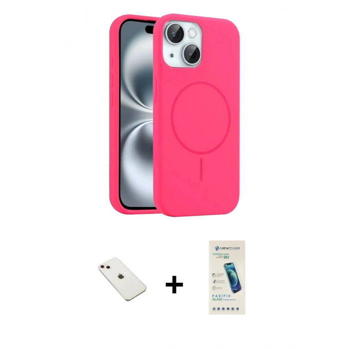 MARSİLYAN™- iPhone 14 Kılıf Yankı Form Serisi - Şeffaf Pasifik Cam Ekran Koruyucu + Diamond Kamera Lens - PE