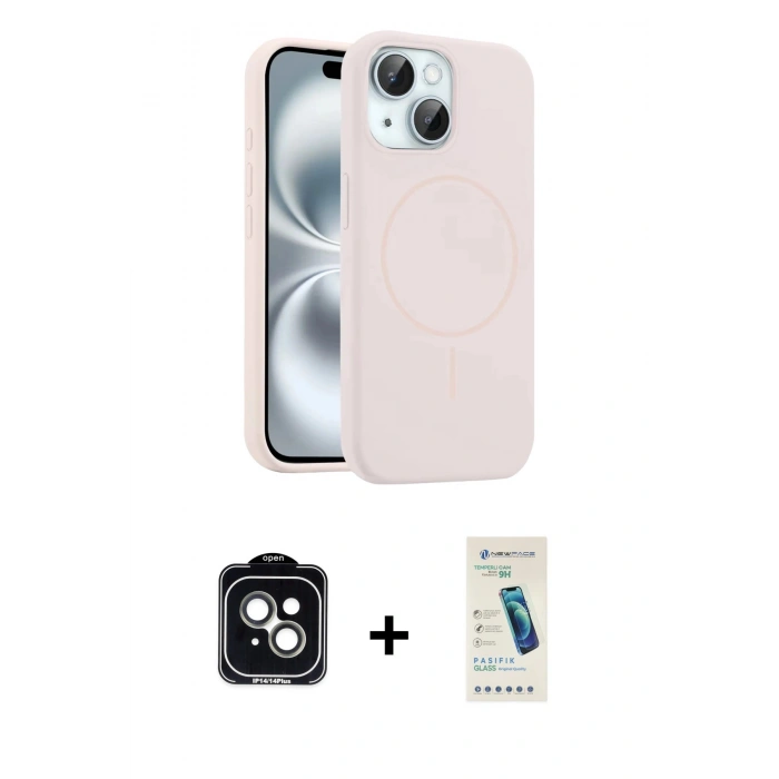 MARSİLYAN™- iPhone 14 Kılıf Yankı Form Serisi - Şeffaf Pasifik Cam Ekran Koruyucu + PVD Metal Kamera Lens - YL