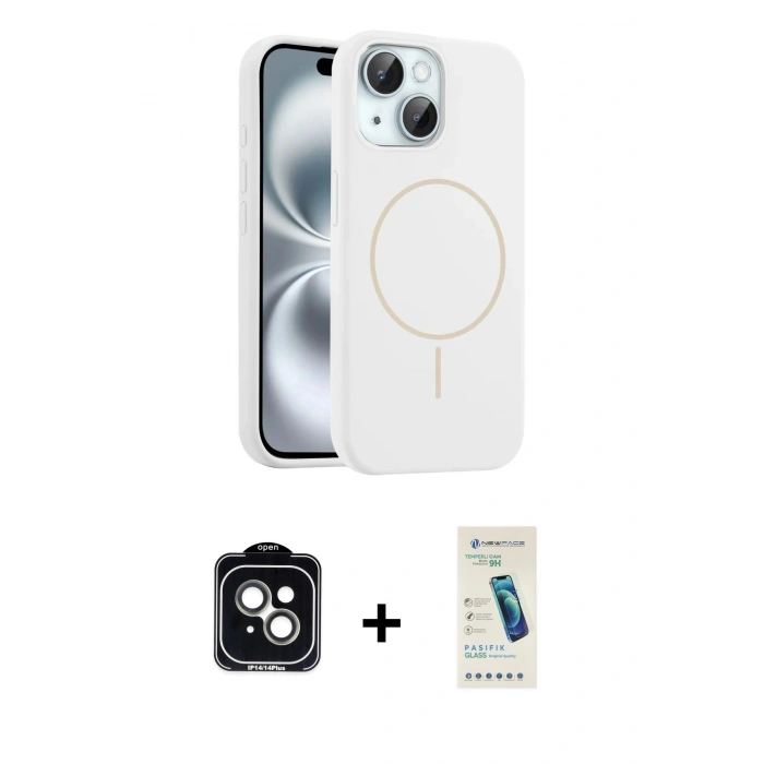 MARSİLYAN™- iPhone 14 Kılıf Yankı Form Serisi - Şeffaf Pasifik Cam Ekran Koruyucu + PVD Metal Kamera Lens - YL