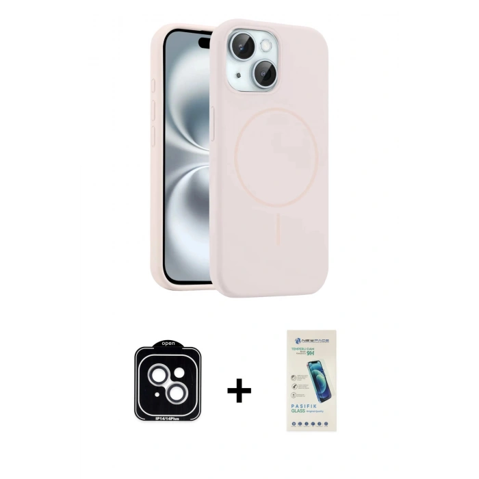 MARSİLYAN™- iPhone 14 Kılıf Yankı Form Serisi - Şeffaf Pasifik Cam Ekran Koruyucu + PVD Metal Kamera Lens - GS