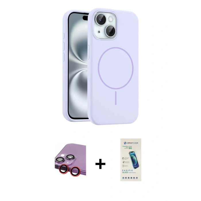 MARSİLYAN™- iPhone 14 Kılıf Yankı Form Serisi - Şeffaf Pasifik Cam Ekran Koruyucu + Raze Metal Kamera Lens - KI