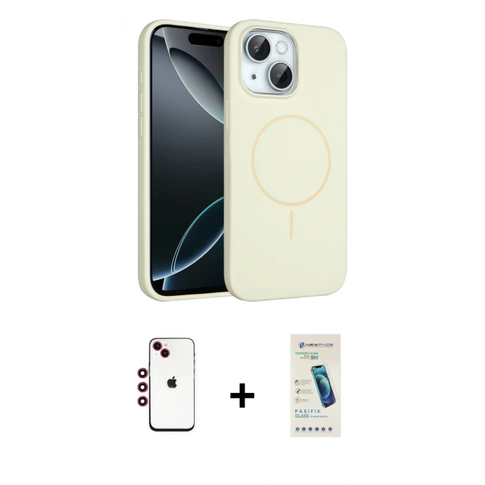 MARSİLYAN™- iPhone 14 Kılıf Yankı Form Serisi - Şeffaf Pasifik Cam Ekran Koruyucu + Shine Kamera Lens - KI