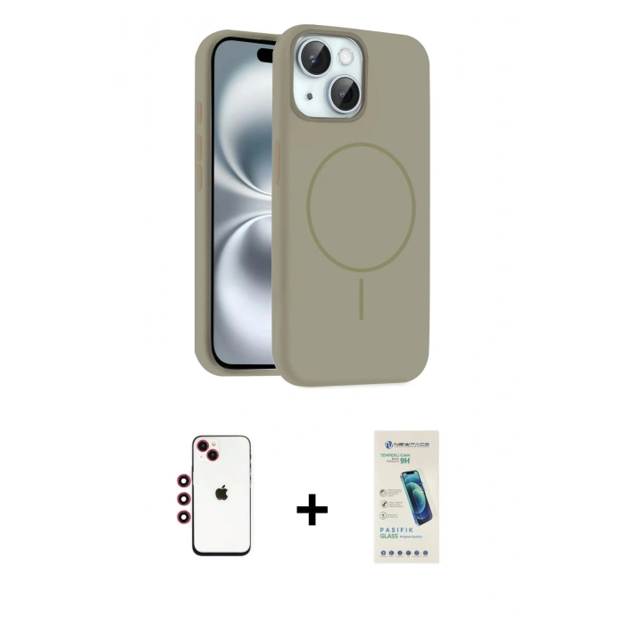 MARSİLYAN™- iPhone 14 Kılıf Yankı Form Serisi - Şeffaf Pasifik Cam Ekran Koruyucu + Shine Kamera Lens - KI